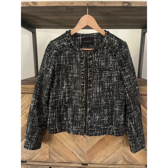Banana Republic Tweed Zip Crop Blazer Black and Gray Sz 6 - Picture 1 of 5